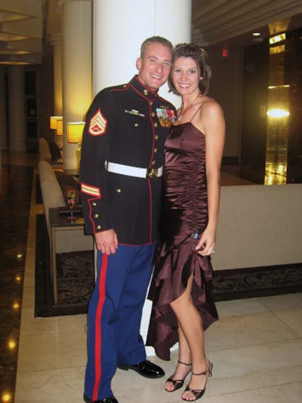 Stephanie and her husband Gunnery Sgt. Brian Geraghty attend the Marine Corps ball in D.C., Nov. 8, 2008.  Brian works with Marine Corps Forces Special Operations Command (MARSOC).
