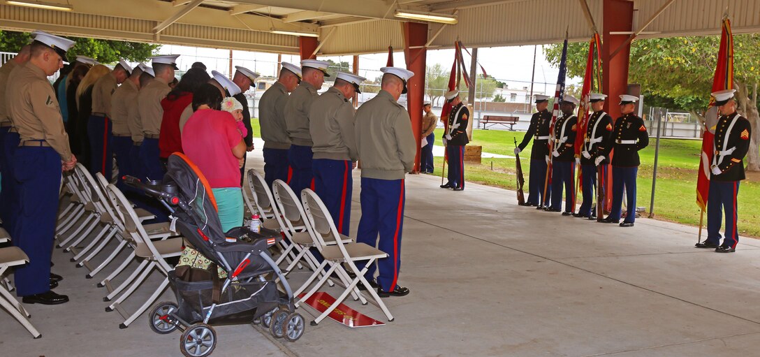 A dedication ceremony was held at the Marine Corps Air Station Yuma, Ariz., Memorial Sport’s Complex to commemorate fallen Marines who served their Corps and country with distinction. Friends, family and fellow service members attended the proceedings which honored Lt. Col. Christopher Raible, Maj. Jay Aubin, Sgt. Fernando Padilla-Ramirez, MSgt. Kenneth Hunt and Sgt. Bradley Atwell. (Photo by Cpl. Uriel Avendano)