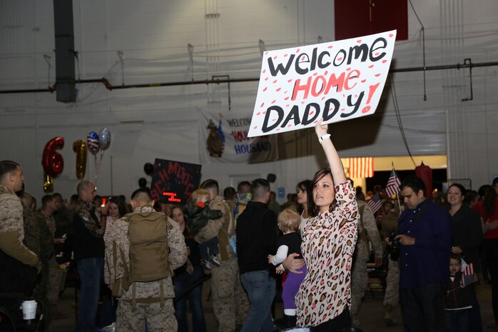 Approximately 250 Marines from Marine Light Attack Helicopter Squadron (HMLA) 167  returned to their hangar aboard Marine Corps Air Station New River, Nov. 21. The Marines from HMAL-167 were deployed to Afghanistan for a period of six months.