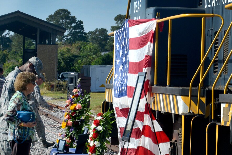Military members, family and friends join together for the remembrance of Michelle Hill, 20th Logistics Readiness Squadron D-Flight conductor, Shaw Air Force Base, S.C., Sept. 30, 2013. Hill was a locomotive conductor for 16 years. (U.S. Air Force photo by Airman 1st Class Ashley L. Gardner/Released)

