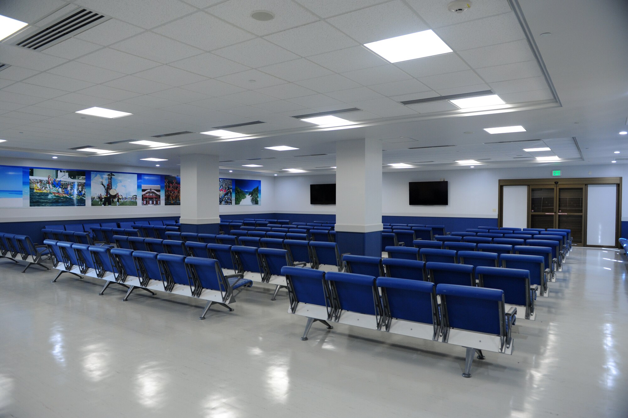 The newly renovated Samurai Lounge at the Kadena Passenger Terminal reopened on Kadena Air Base, Japan, Oct. 1, 2013. The lounge seats more than 250 personnel and is a holding area for passengers waiting for departure on various flights such as the Patriot Express. (U.S. Air Force photo by Airman 1st Class Hailey R. Davis)