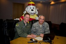 Col. Alex Mezynski, 5th Bomb Wing commander, and Col. Robert Vercher, 91st Missile Wing commander, designated Oct. 6 -12 as Fire Prevention Week. In a proclamation signed by both commanders early September, they urged all at Minot Air Force Base to support the public safety activities hosted by the Fire Emergency Services during this time. (U.S. Air Force photo/Airman 1st Class Kristoffer Kaubisch)