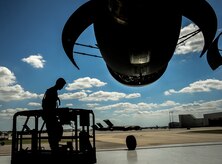 Staff Sgt. Nathon Andrews, 437th Maintenance Squadron crew chief gears up to performs an engine tylon inspection Oct. 1, 2013, at Joint Base Charleston – Air Base, S.C. Aircraft maintenance engineers maintain and repair aircraft frames and mechanical parts. They use instruments to measure wear and test controls, replace defective components with hand tools, inspect their work to be sure it meets established standards and maintains records of actions. (U.S. Air Force photo/ Airman 1st Class Chacarra Neal) 