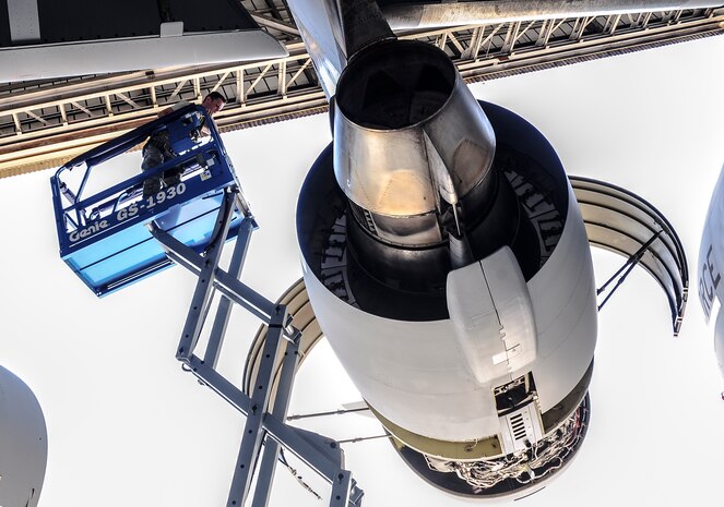 Staff Sgt. Nathon Andrews, 437th Maintenance Squadron crew chief gears up to performs an engine tylon inspection Oct. 1, 2013, at Joint Base Charleston – Air Base, S.C. Aircraft maintenance engineers maintain and repair aircraft frames and mechanical parts. They use instruments to measure wear and test controls, replace defective components with hand tools, inspect their work to be sure it meets established standards and maintains records of actions. (U.S. Air Force photo/ Airman 1st Class Chacarra Neal) 