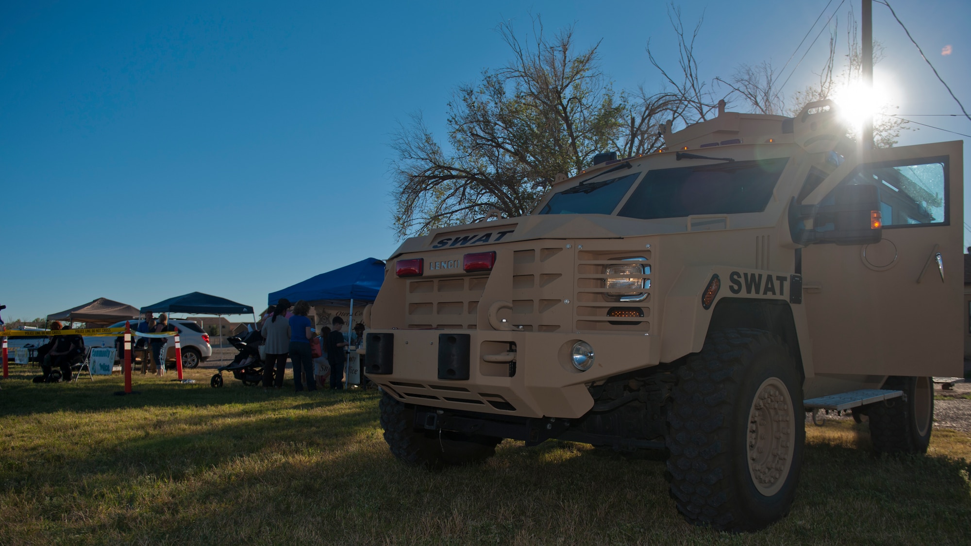 A special weapons and tactics truck is displayed at the National Night Out event hosted by Soaring Heights Communities at Holloman Air Force Base, N.M., Oct 1. The Otero County Sheriffs Department, Alamogordo Department of Public Safety and the 49th Security Forces Squadron Community Police attended the event to showcase their support in the fight for a safer community. (U.S. Air Force photo by Airman 1st Class Aaron Montoya/Released)