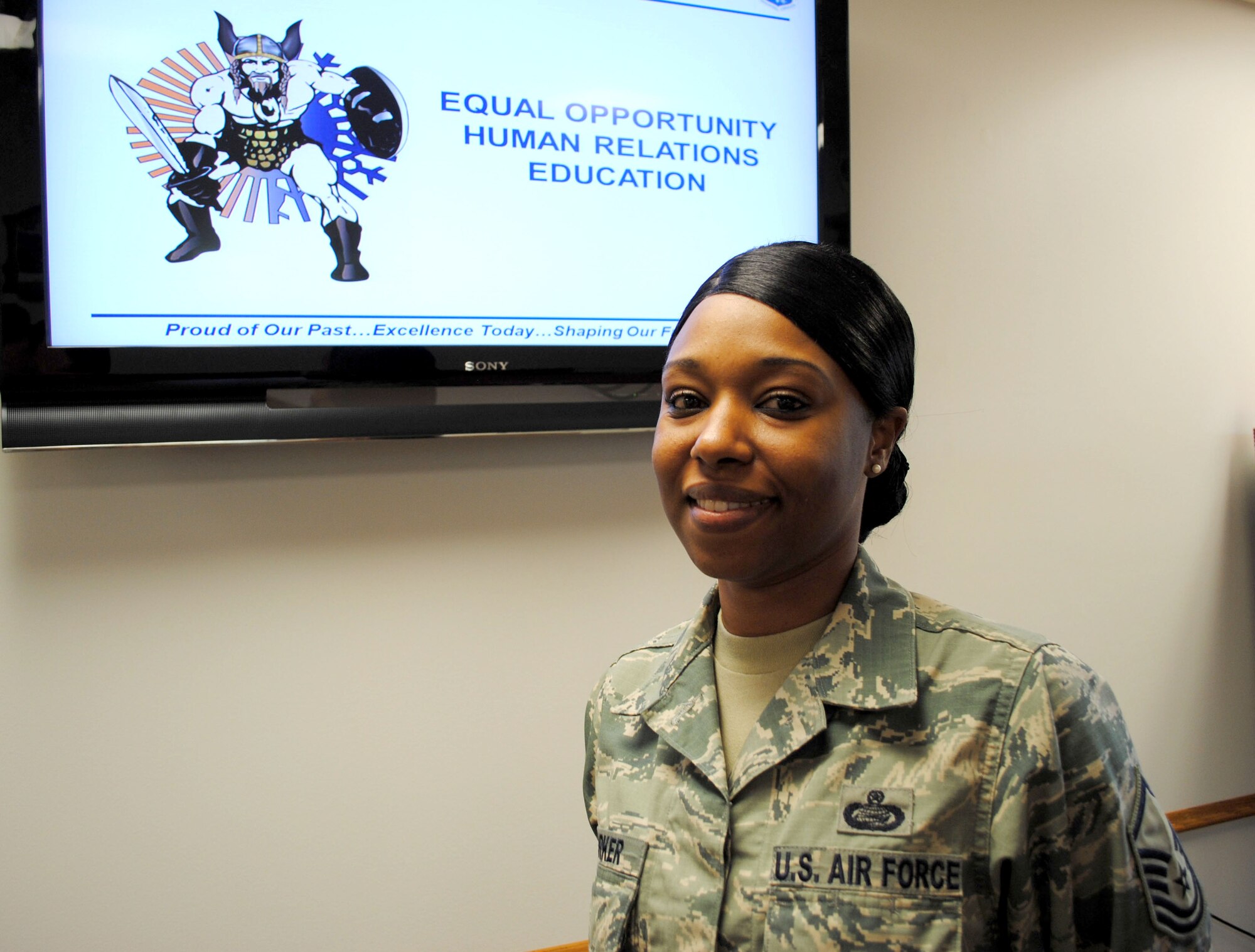 Master Sgt. Tomeka Parker was selected as the Warrior of the Week for Grand Forks Air Force Base, N.D., for the first week of October 2013. The senior NCO conducted the unit climate assessments for more than a dozen wing staff agencies and served as a resource advisor. (U.S. Air Force photo/Staff Sgt. Luis Loza Gutierrez) 