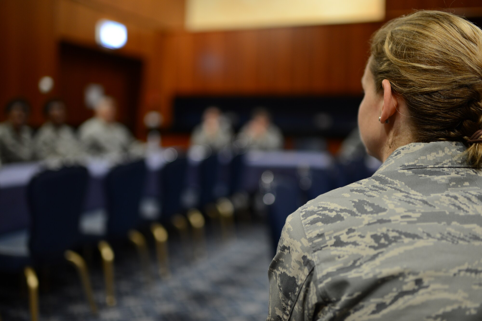 SPANGDAHLEM AIR BASE, Germany – Small groups of Airmen speak with representatives from the Air Force Sexual Assault Prevention & Response Headquarters, located in the Pentagon, as part of an Air Force-wide focus group in combating sexual assault Sept. 26, 2013. The focus group was hosted by 14 bases across four major commands and Spangdahlem was their final stop. (U.S. Air Force photo by Airman 1st Class Gustavo Castillo/Released)