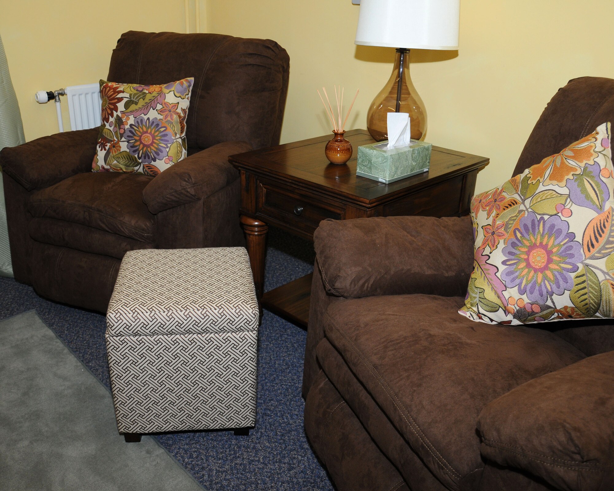 The Team Mildenhall Sexual Assault Prevention and Response office opened a new  living room Oct. 3, 2013, on RAF Mildenhall, England. The room is a place where victims can speak with their victim advocate privately in a relaxed environment. (U.S. Air Force photo by Gina Randall/Released)