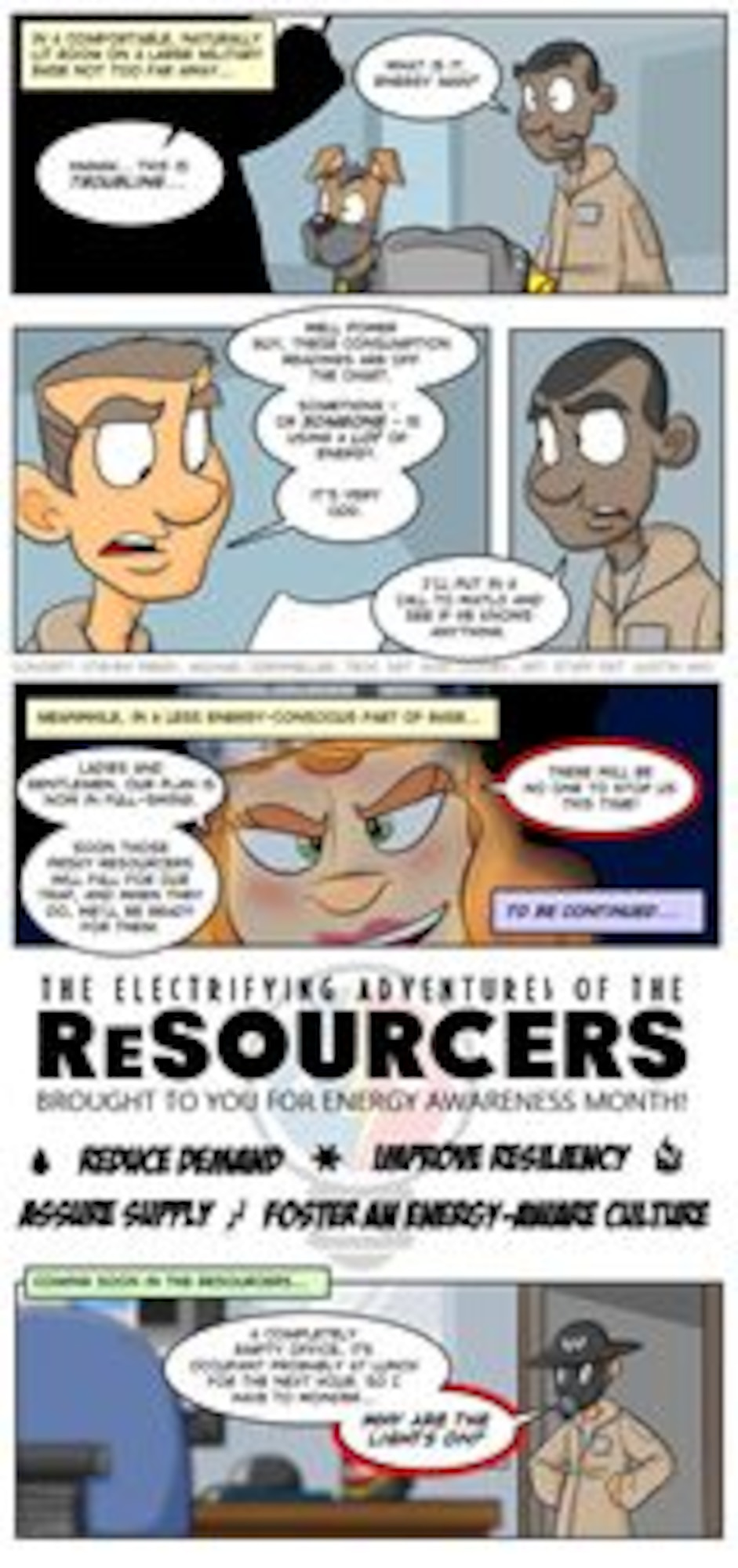 The first in a series of comics for Energy Awareness Month 2013. (U.S. Air Force illustration by Tech. Sgt. Austin M. May/Released)