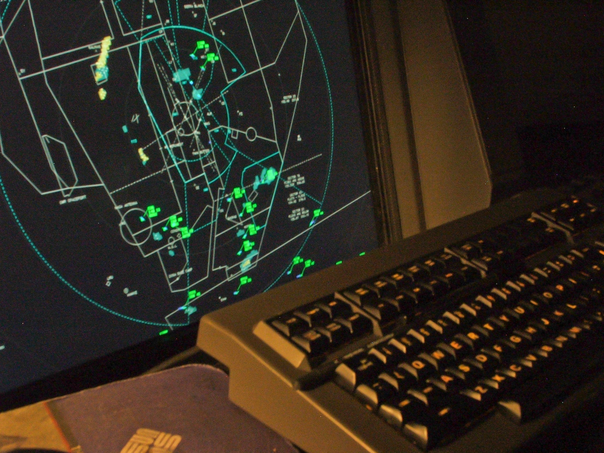 Shown is standard approach radar system, which is the typical set up used by the 49th Operation Support Squadron air traffic controllers stationed at the J.W. Cox Range Control Center at White Sands Missile Range, N.M., Sept. 30. A standard approach radar system is a live feed which shows the correlation between aircraft and the airfield. Airmen from Holloman Air Force Base are stationed at WSMR to run the air traffic operations. (U.S. Air Force photo by Airman 1st Class Aaron Montoya/Released)