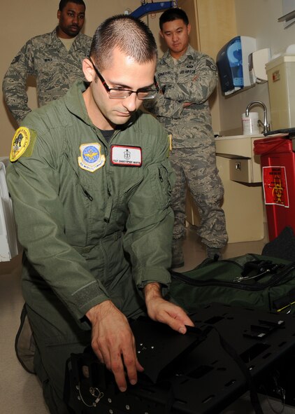 Tech. Sgt. Christopher Martin, 944th Aeromedical Staging Squadron, prepares for the exercise. (U.S. Air Force photo/Tech. Sgt. Louis Vega Jr.) 
