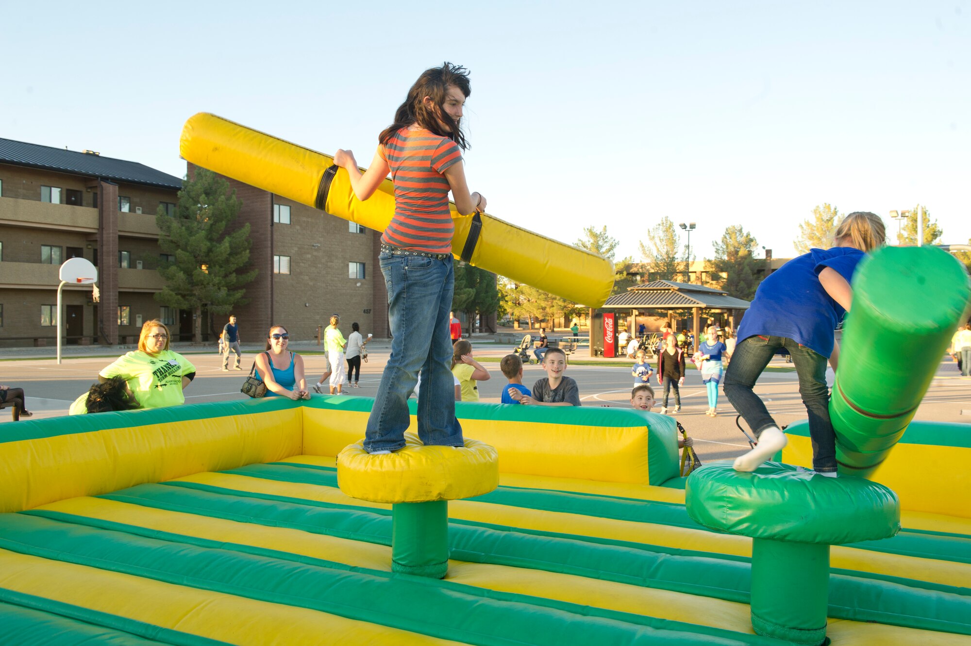 Team Holloman and family members participate in various activities throughout the evening at this year’s Thanks Team Holloman celebration held in the dormitory courtyards at Holloman Air Force Base N.M., Oct. 4. This annual event is hosted by the Committee of 50 and local businesses from Alamogordo to show their appreciation for all members of Team Holloman. (U.S. Air Force photo by Airman 1st Class Chase Cannon/Released)