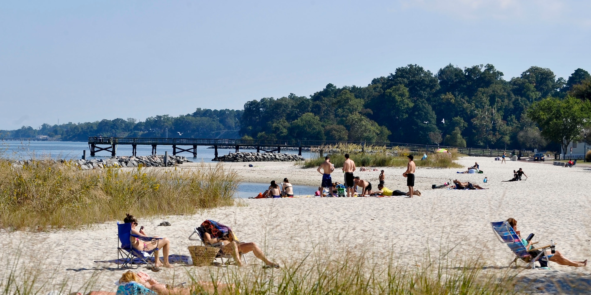 Residents enjoy the beach front in Yorktown, Va., Oct. 2, 2013. The beach front is part of more than 200 miles of coastline available in York County, Va. (U.S. Air Force photo by Staff Sgt. Wesley Farnsworth/Released)