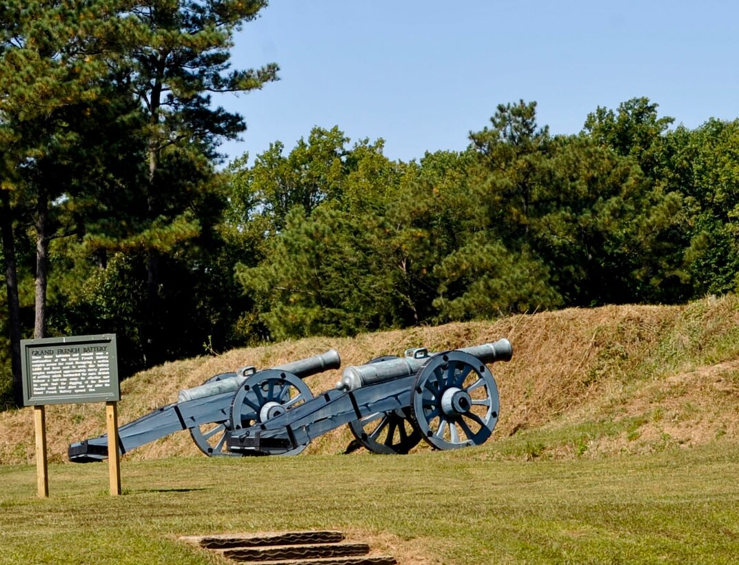 Cannons sit on display at the Yorktown Battlefield in Yorktown, Va., Oct. 2, 2013. Visitors are able to tour the battlefield and learn about key points of the American Revolutionary War. (U.S. Air Force photo by Staff Sgt. Wesley Farnsworth/Released)
