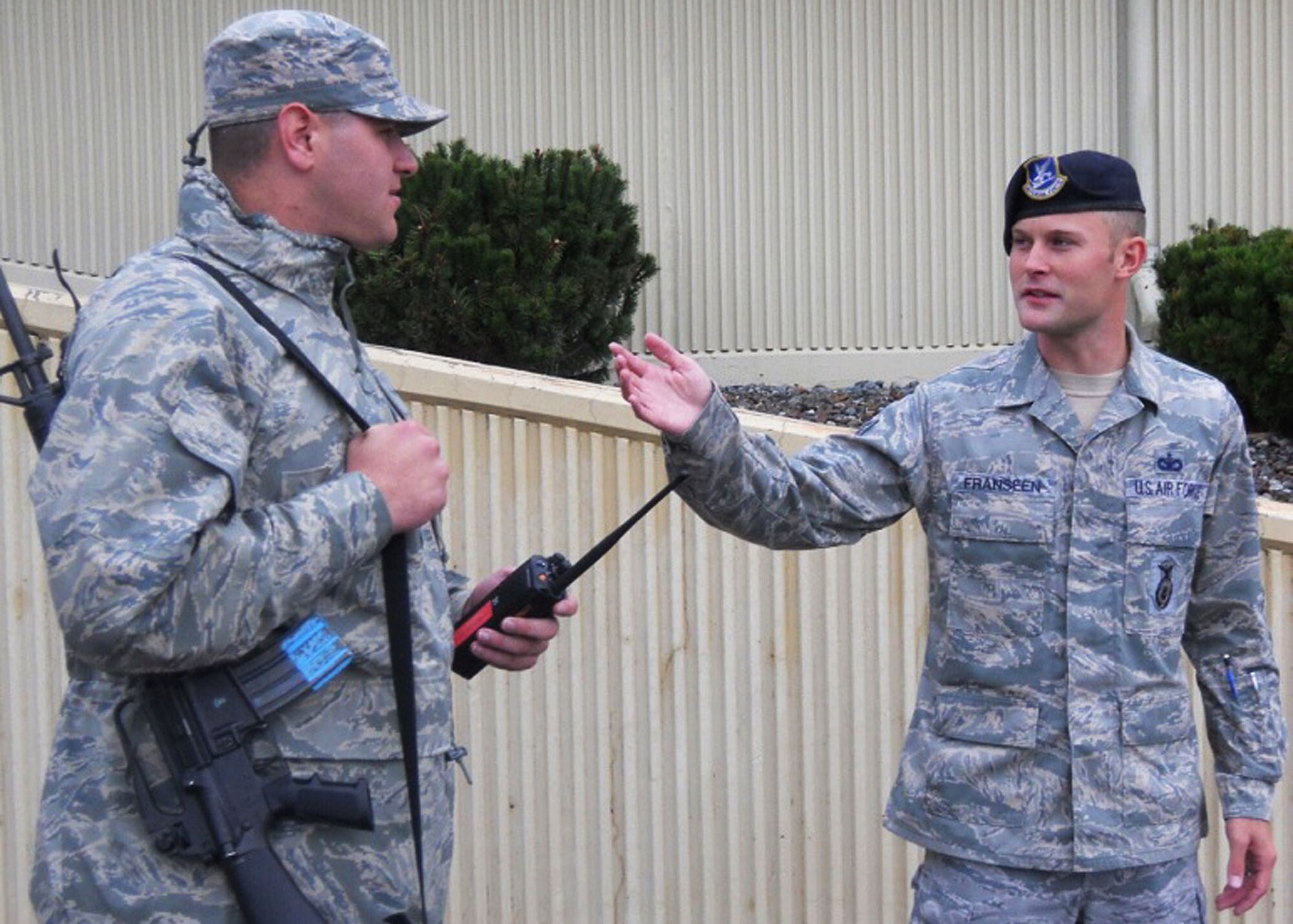 Staff Sgt. Timothy Franseen, 92nd Security Forces Squadron unit scheduler, trains an augmentee at Fairchild Air Force Base, Wash., Oct. 1, 2013. Franseen has been selected as Fairchild's Finest. (Courtesy photo)