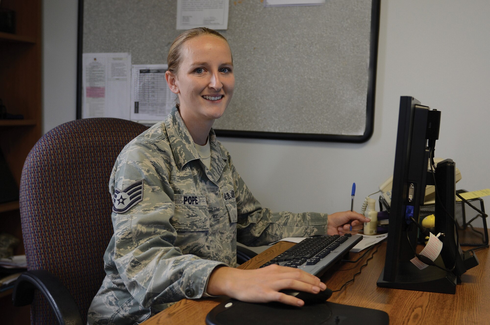 WRIGHT-PATTERSON AIR FORCE BASE, Ohio - Tech. Sgt. Jamie A. Pope, 87th Aerial Port Squadron NCOIC Orderly Room, is the October 2013 445th Airlift Wing Spotlight Performer. (U.S. Air Force photo/Tech. Sgt. Anthony Springer)
