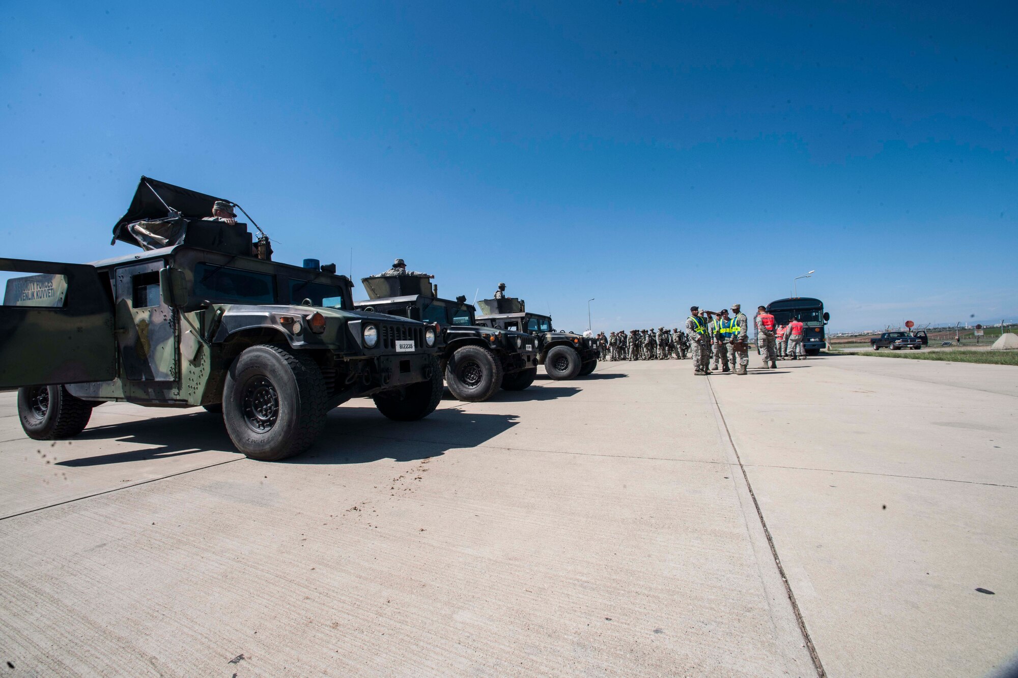 Airmen assigned to the 39th Security Forces Squadron prepare for force-on-force training Sept. 25, 2013, at Inicirlik Air Base, Turkey. Security Forces squadrons across the Air Force are required to conduct various training exercises throughout the year to ensure mission readiness. (U.S. Air Force photo by Airman 1st Class Nicole Sikorski/Released)