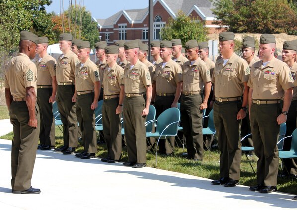 Students and faculty sing the Marines’ Hymn during Sergeants Course Class 6-13 graduation ceremony Oct. 4, 2013, at Staff Noncommissioned Officer Academy aboard Marine Corps Base Quantico.