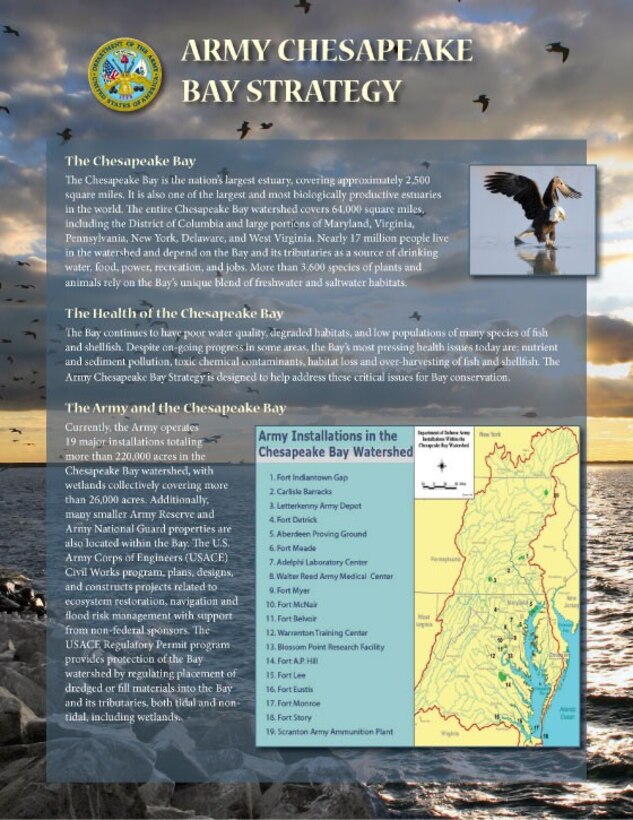 Page 1 of the Army's Chesapeake Bay Strategy fact sheet