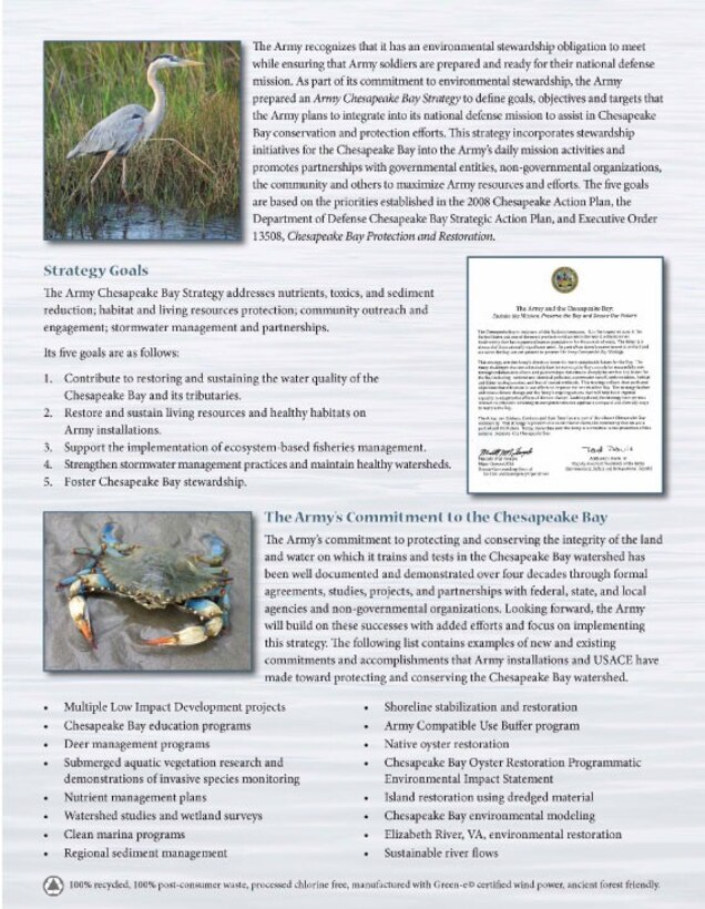 Page 2 of the Army Chesapeake Bay Strategy fact sheet.