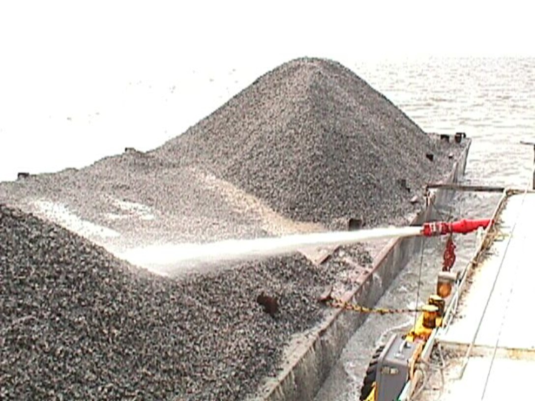 2002 - Oyster shell being sprayed onto sanctuary reefs in Pocomoke Sound/Tangier.