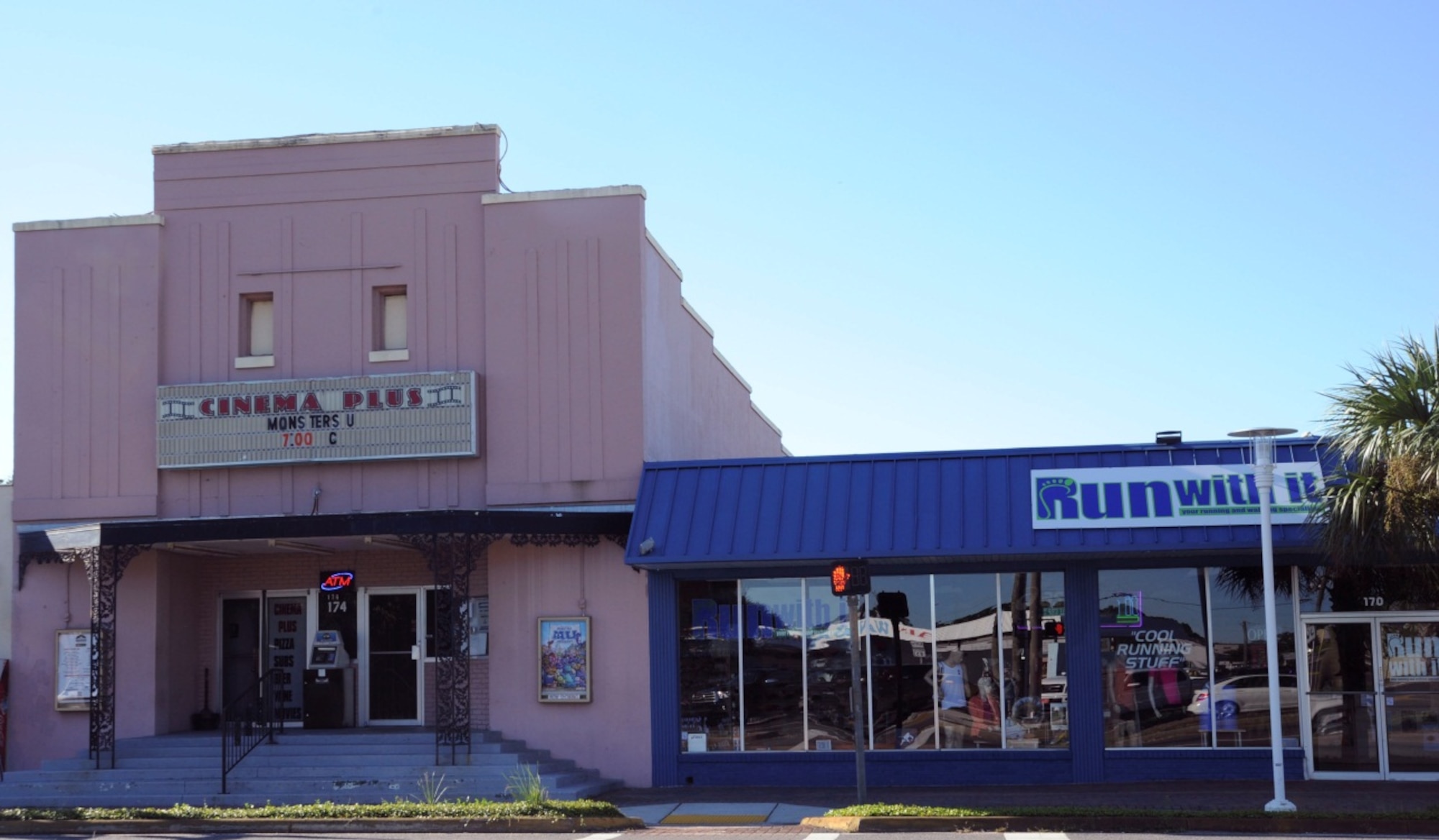 The Cinema Plus, first built in 1944 for $700, allows patrons dinner and a movie inside this vintage complex, which stands out from its more modern-day business neighbors.  The theater, acclaimed for its long-standing charm and exceptional service, is located in Fort Walton Beach, Fla., at 174 Miracle Strip Pkwy. (U.S. Air Force Photo/Airmen 1st Class Posey)