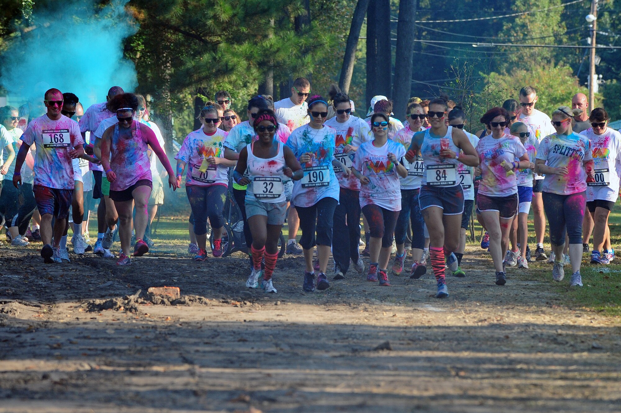 Members of Team Seymour and the local community begin the Wife Appreciation Run (WAR) in Goldsboro, N.C., Oct. 5, 2013. The 5th annual WAR raised awareness for domestic violence. (U.S. Air Force photo by Airman 1st Class John Nieves Camacho)