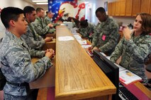 U.S. Air Force Staff Sgt. Wesley Weaver, 4th Aircraft Maintenance Squadron avionics system specialist, goes through a security check during Operational Readiness Exercise (ORE) CORONET WARRIOR 13-04 at Seymour Johnson Air Force Base, N.C., Oct. 7, 2013.  The 4th Fighter Wing uses OREs to test and prepare Airmen to transition into a war-time environment at a moment’s notice.  (U.S. Air Force photo by Airman 1st Class Brittain Crolley)