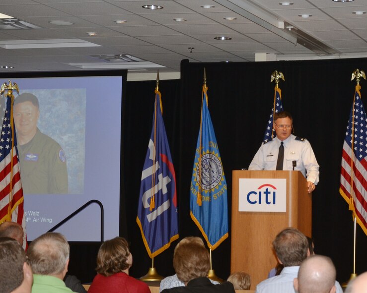 SIOUX FALLS, S.D. - Col. Russ Walz, 114th Fighter Wing Commander, was the featured speaker during a Patriot Day Recognition ceremony held by the Citi Veterans Network on Sept. 11.  Citi took time from work schedules on Patriot Day to recognize their employees who have perviously served or are currently serving their country in the military.(Air National Guard photo by Senior Master Sgt. Nancy Ausland/Released)