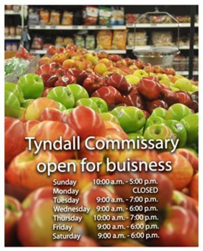 Tyndall's commissary reopens with normal operating hours. (U.S. Air Force graphic illustration by Airman 1st Class Alex Echols)