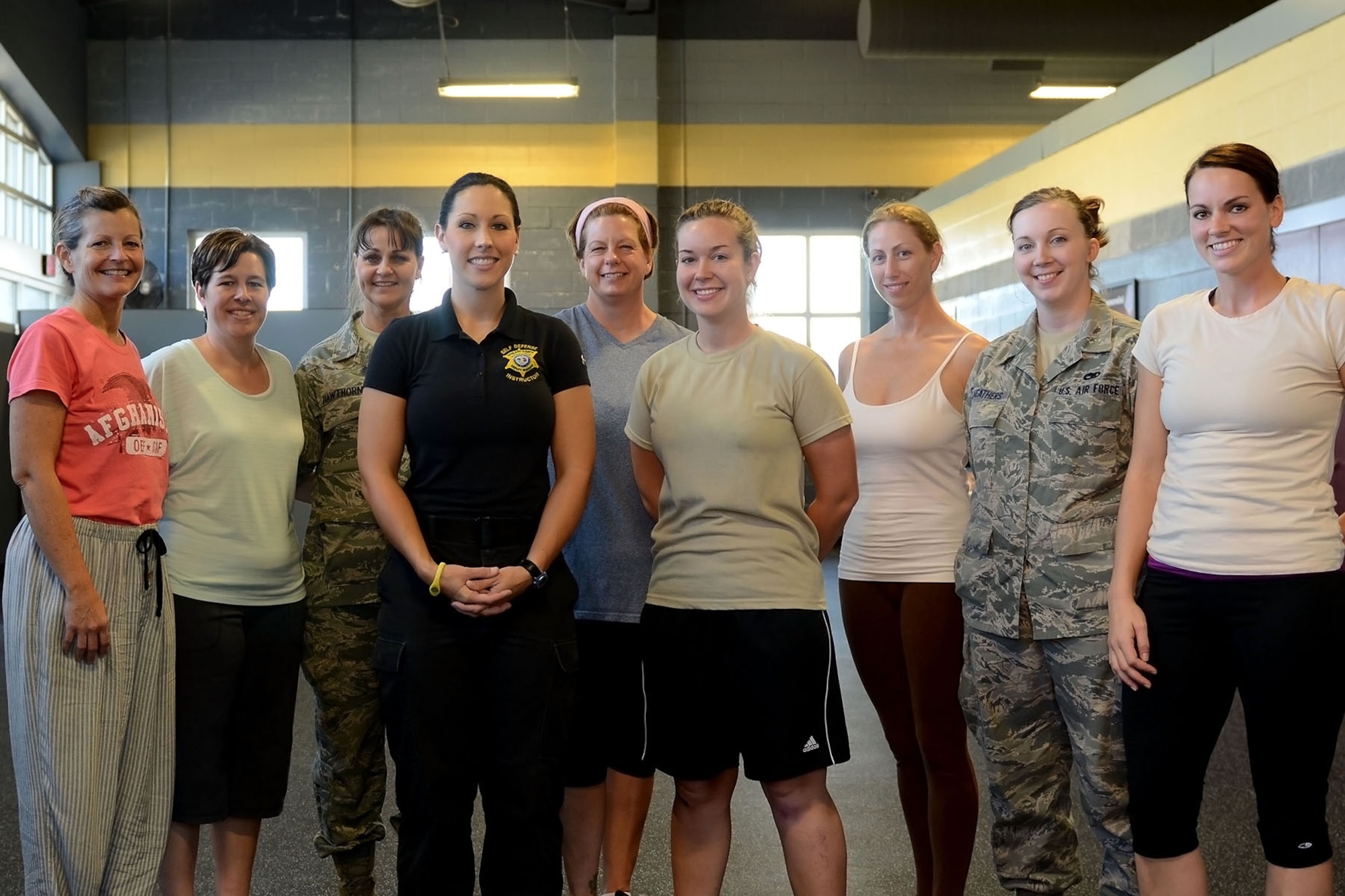 U.S. Air Force Airmen assigned to the 169th Fighter Wing at McEntire Joint National Guard Base, South Carolina Air National Guard, participate in a “females only” self-defense class provided by the Richland County Sheriff’s Department, Oct. 6, 2013.  (U.S. Air National Guard photo by Tech. Sgt. Caycee Watson/Released)