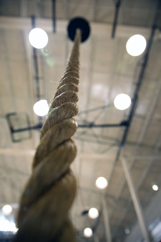 A climbing rope hangs from the ceiling of the Wallace Creek Fitness Center gymnasium aboard Marine Corps Base Camp Lejeune, Oct. 7. The gym features a variety of workout and fitness equipment.