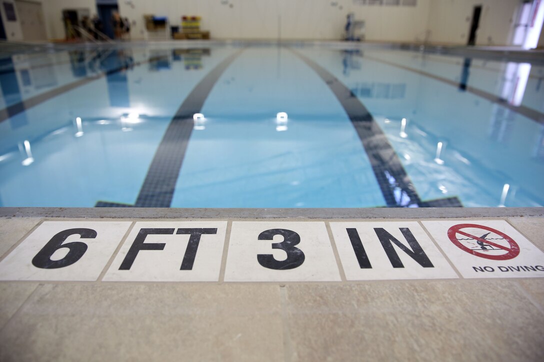 The indoor pool rests without a ripple in the Wallace Creek Fitness Center, Oct. 7. The indoor pool has eight lanes and a hadicap access ramp.