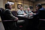 The U.S. Ambassador to Tunisia, Gordon Gray, right, meets with Rick Kaysen, mayor of Cheyenne, Wyo., left; Army Maj. Gen. Luke Reiner, Wyoming adjutant general, center right; and Army Maj. Jim Cudney, the bilateral affairs officer in the U.S. Embassy in Tunis, Tunisia, Office of Security Cooperation, Feb. 16, 2012. The ambassador's visit was part of the National Guard Bureau's State Partnership Program.