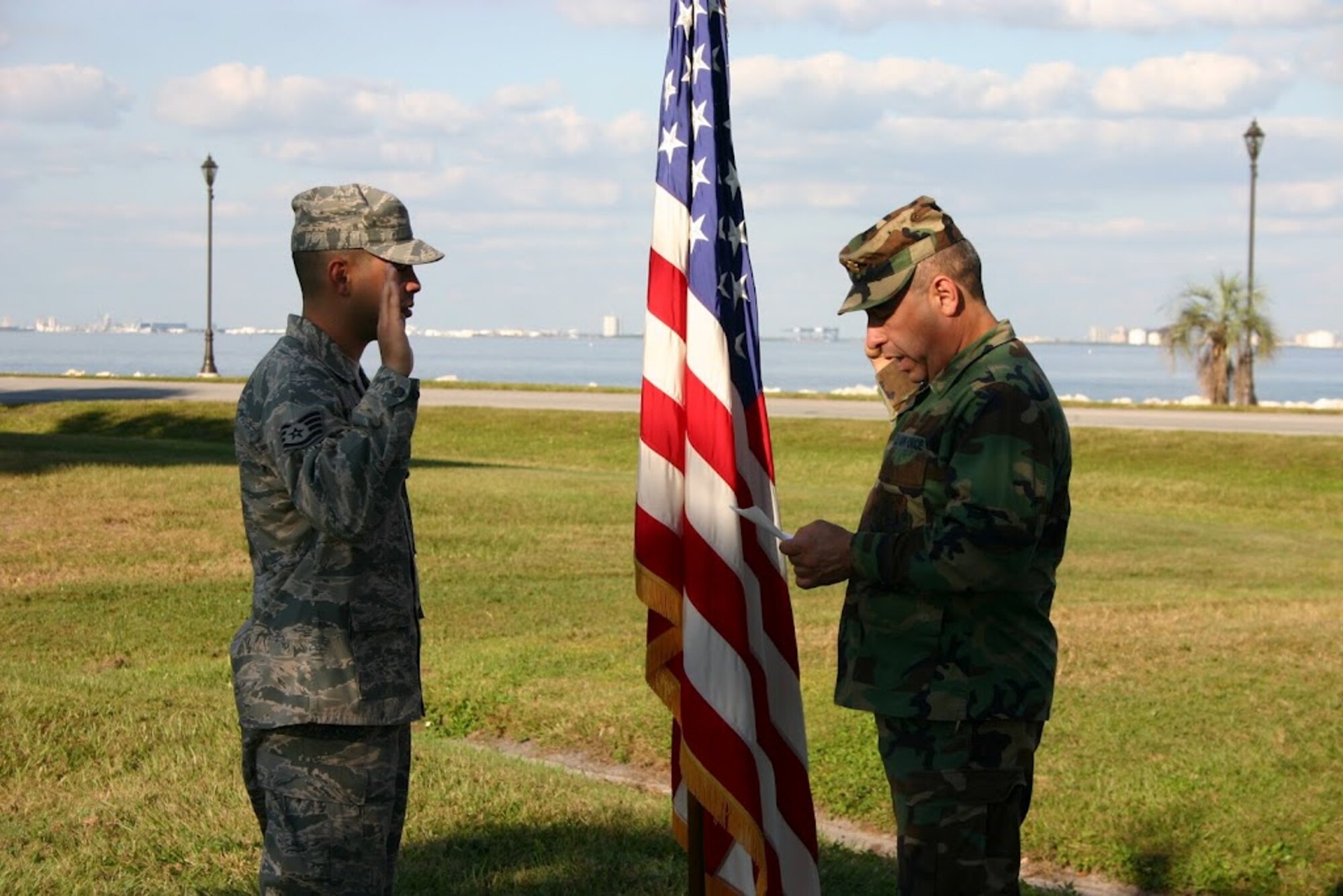 Then-Tech. Sgt. Jose Melendez re-enlists in the U.S. Air Force during a 2008 ceremony. Now-1st Lt. Melendez encourages Hispanics to be proud of their heritage. (Contributed photo/Released)