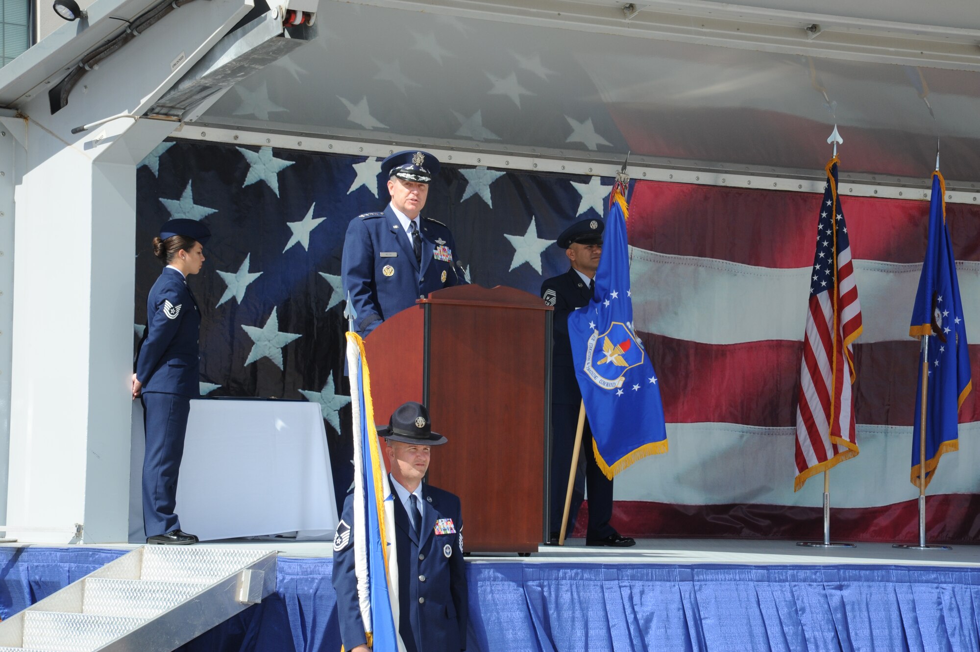 JOINT BASE SAN ANTONIO-RANDOLPH, Texas -- Air Force Chief of Staff Gen. Mark A. Welsh III addresses the crowd during the Air Education and Training Command change of command ceremony here Oct. 10. (U.S. Air Force photo by Rich McFadden