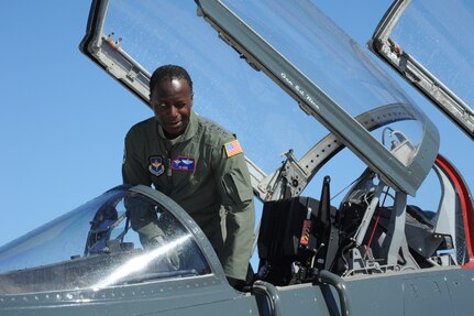 Gen. Edward A. Rice Jr., commander of Air Education and Training Command, completed his final Air Force flight Oct. 7, in a T-38 Talon at Joint Base San Antonio-Randolph, Texas. The general retired Oct. 10 after more than 35 years of Air Force service and 4,000 flying hours. As is customary with a "fini flight," at the end of the sortie he was greeted by friends and acquaintances and doused with water hoses. (U.S. Air Force photo by Rich McFadden)
