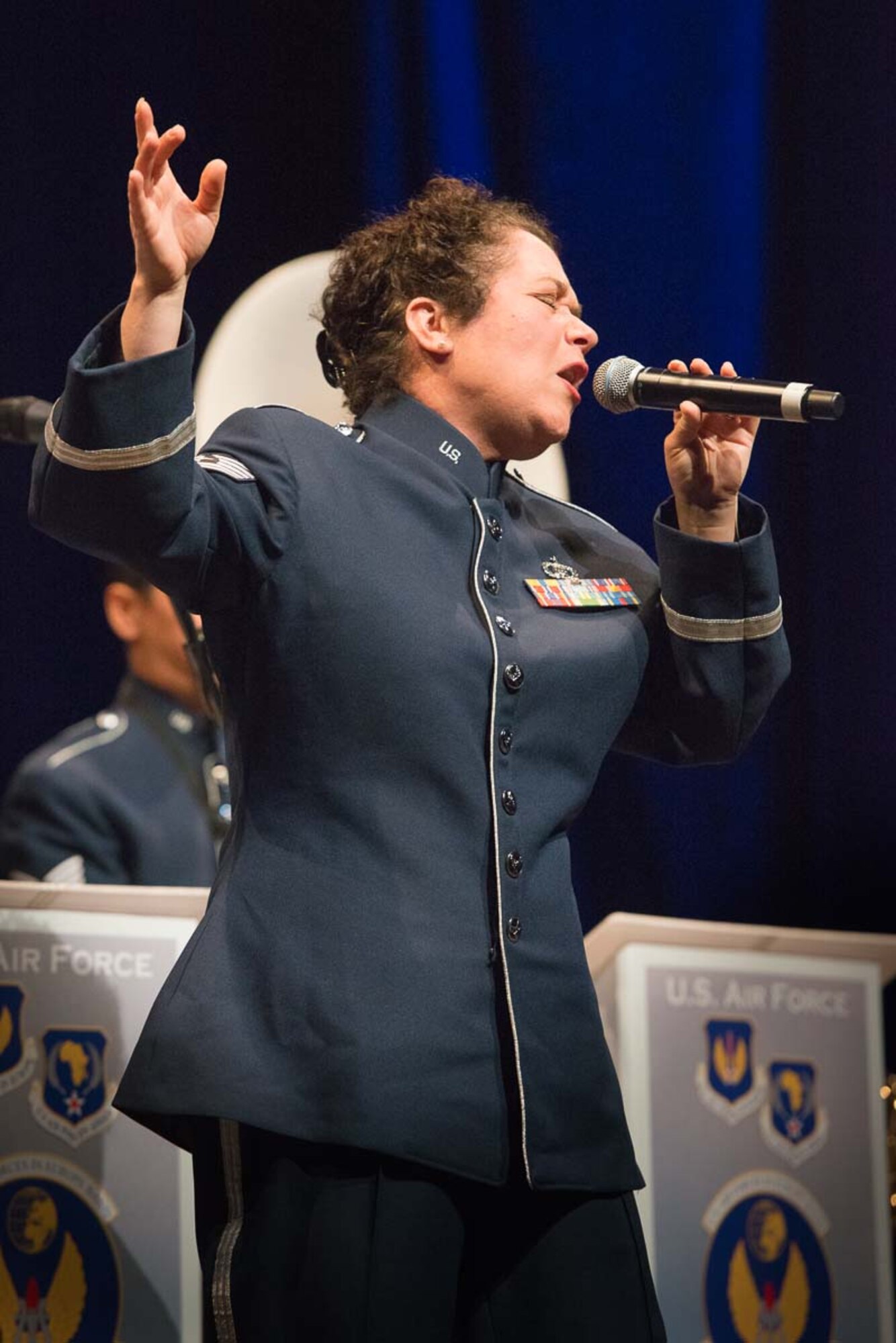 MSgt Michele Harris capitvates the audience during "All That Jazz" from the musical "Chicago," (arr. by TSgt Saundra Sininger).