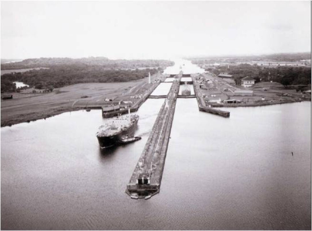 The U.S. Army Corps of Engineers Nuclear Power Plant "Sturgis" enters Gatun Lake,
which is 85 feet above sea level (1968). Records of the Army Signal Corps, RG 111; National Archives and Records Administration - College Park, Md. 