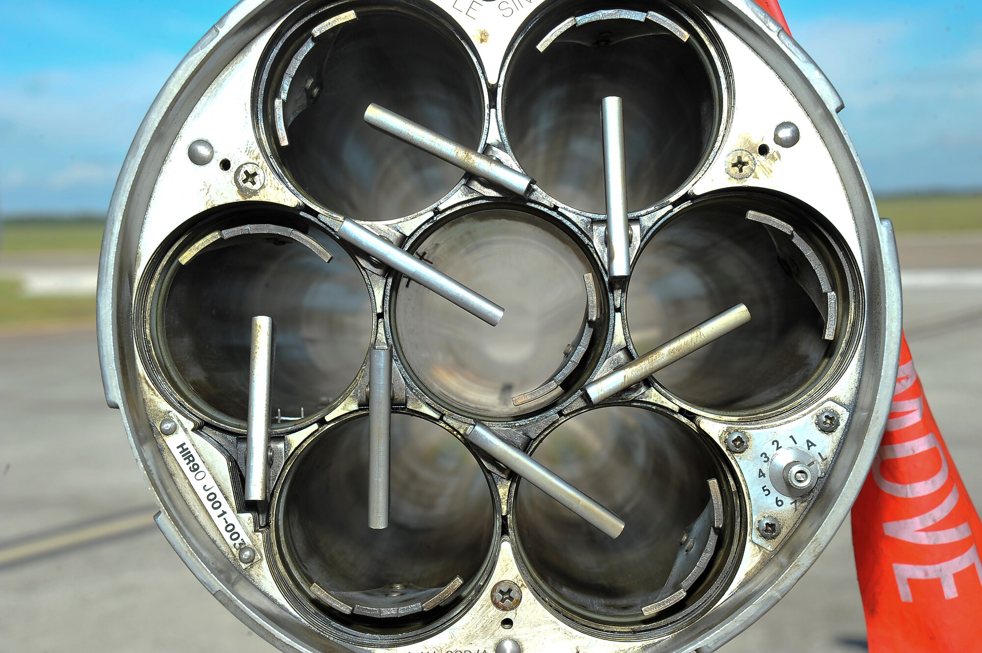 An A-10 munitions tube stands ready to be loaded on Oct. 8, 2013, at MacDill Air Force Base, Fla. Airman from the 442nd Fighter Wing visited MacDill, along with the A-10 Thunderbolts, to practice for future missions. (U.S. Air Force photo by Airman 1st Class Sarah Hall-Kirchner/Released)