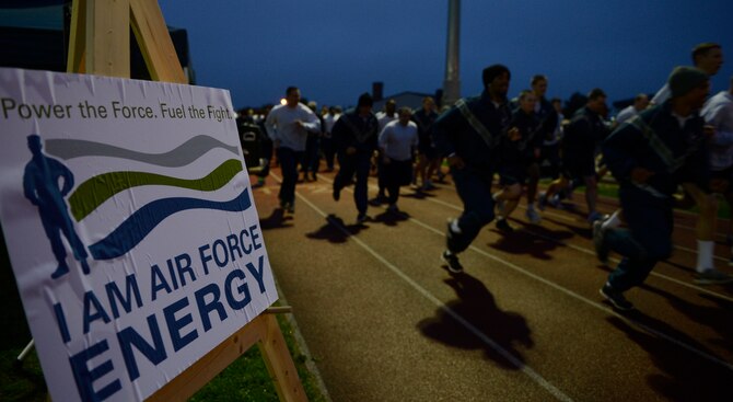 SPANGDAHLEM AIR BASE, Germany–Sabers participate in the Energy Action Month 5-K run Oct. 11, 2013. To educate Saber Airmen and instill a sense of ownership in energy conservation, the 52nd Civil Engineer Squadron base energy manager is utilizing various platforms such as advertising posters, an energy information booth, and the 5-K to educate members. (U.S. Air Force photo by Staff Sgt. Christopher Ruano/Released)