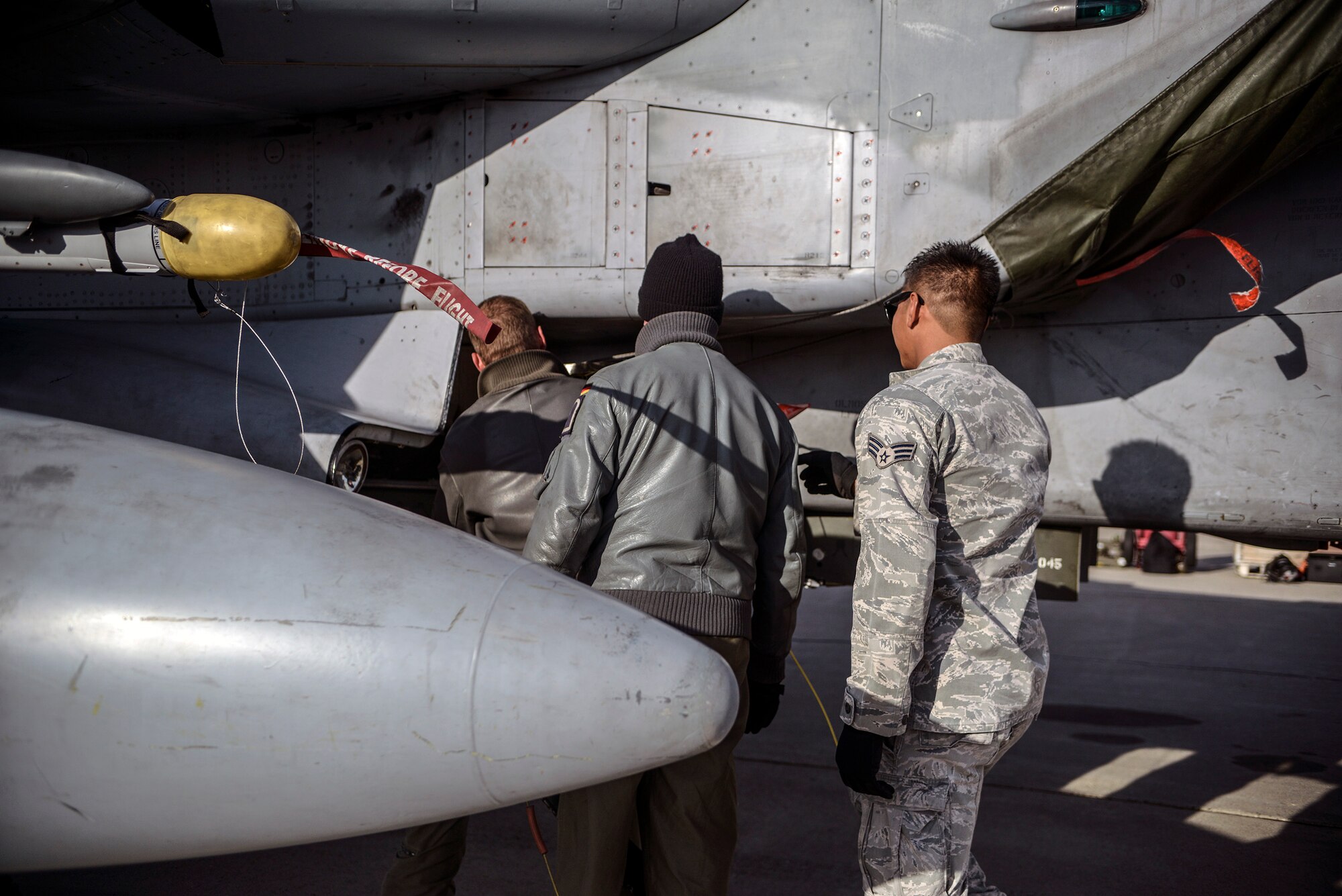German Air Force crewchiefs and a U.S. Air Force 366th Logistics Readiness Squadron fuels specialist prepare to refuel an AG-51 Tornado at Mountain Home Air Force Base, Idaho, Oct. 10, 2013, during exercise Mountain Roundup 2013. Realistic training provides the U.S. and partnered warfighters with the combat edge. (U.S. Air Force photo by Master Sgt. Kevin Wallace)