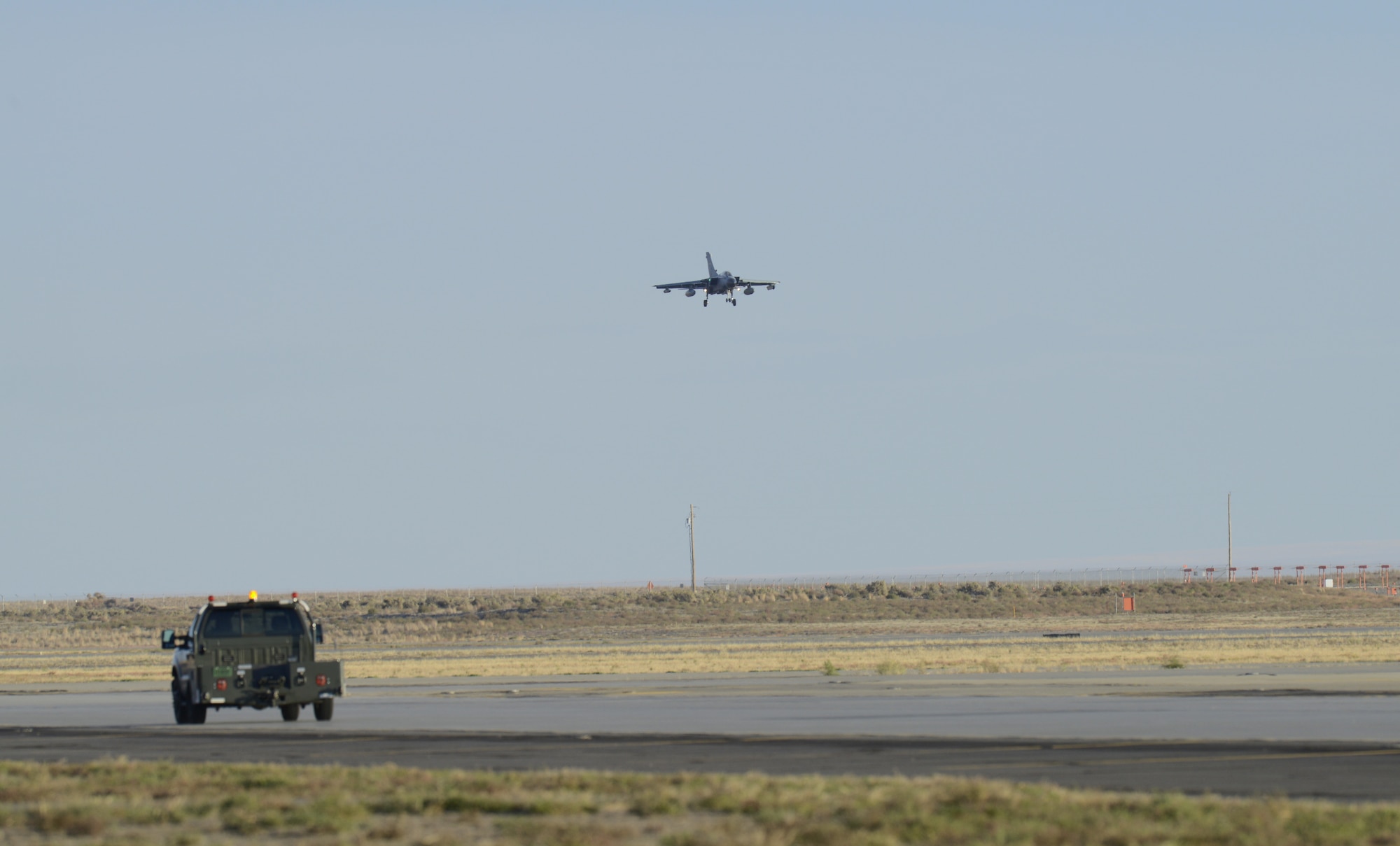 A German Air Force AG-51 Tornado prepares to land at Mountain Home Air Force Base, Idaho, Oct. 10, 2013, during exercise Mountain Roundup 2013. The Tornados will be at Mountain Home from Sept. 30 through Oct. 19 for Mountain Roundup 2013, an exercise that is part of the German Air Force Tornado Fighter Weapons Instructor Course Mission Employment (ME) Phase.  (U.S. Air Force photo by Senior Airman Benjamin Sutton/RELEASED)