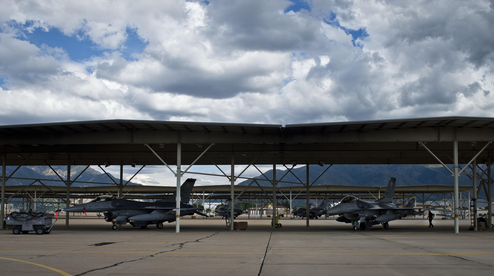 Several F-16 Fighting Falcon’s from the 388th Fighter Wing sit on the flightline Sept. 9, 2013, at Hill Air Force Base, Utah.  For more than three months, sequestration created many challenges for the fighter wing. Most notably was one F-16 squadron completely stood down for the entire sequester, and its sister-squadron flying drastically reduced hours. 