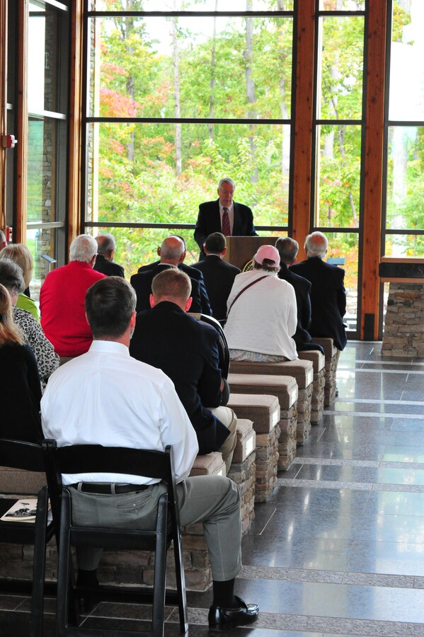Hal Buell, author of Uncommon Valor, Common Virtue, spoke at the National Museum of the Marine Corps, on Oct. 10, 2013. Buell was speaking at a dedication ceremony honoring Joe Rosenthal, photographer of the famous Iwo Jima flag-raising. 
