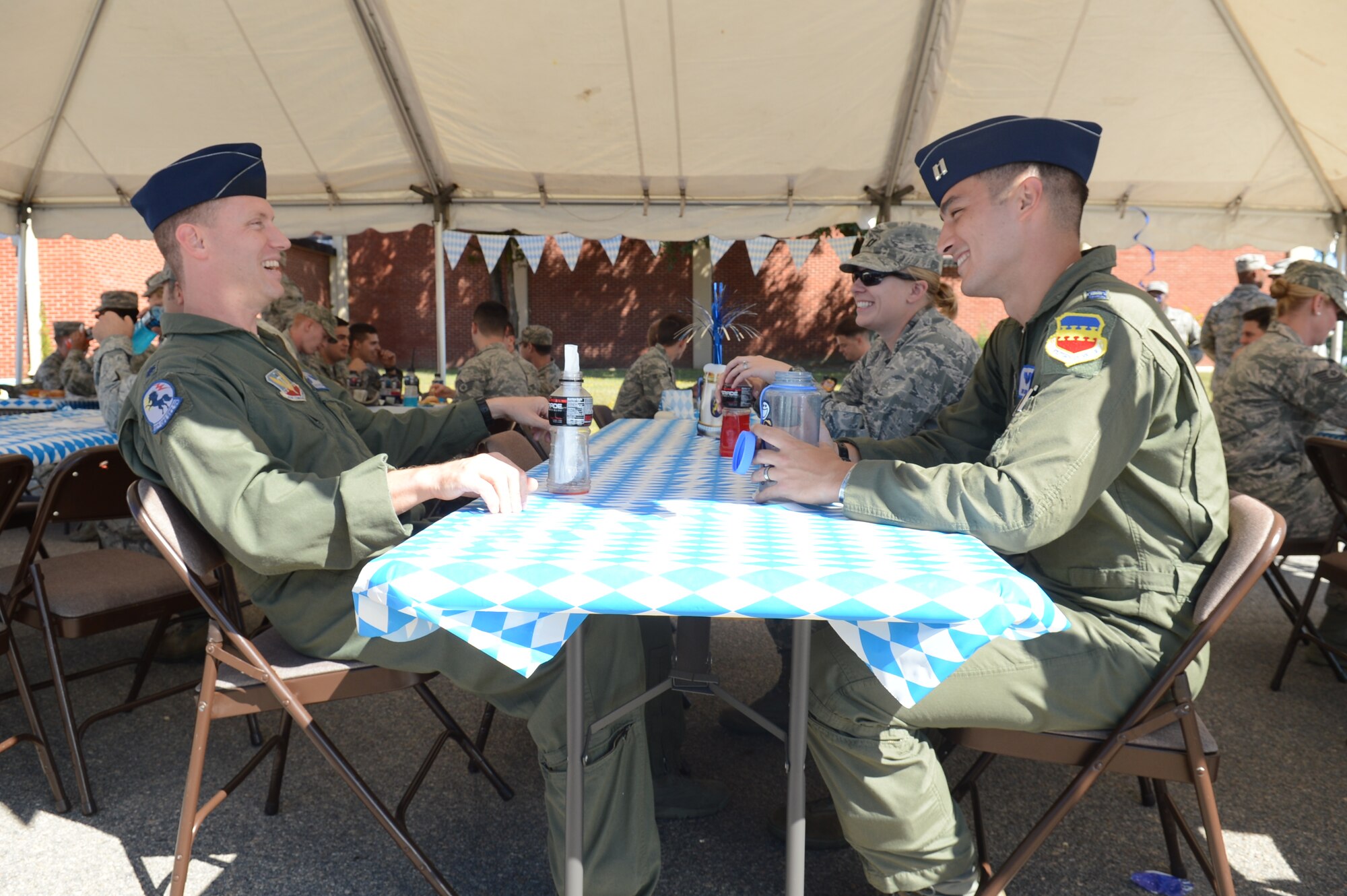 Airmen hang out after enjoying their Oktoberfest lunch at the Airmen’s Attic at Shaw Air Force Base, S.C., Oct. 10, 2013. Food was provided by the first sergeants and free of charge to anyone. (U.S. Air Force photo by Airman 1st Class Jonathan Bass/Released)
