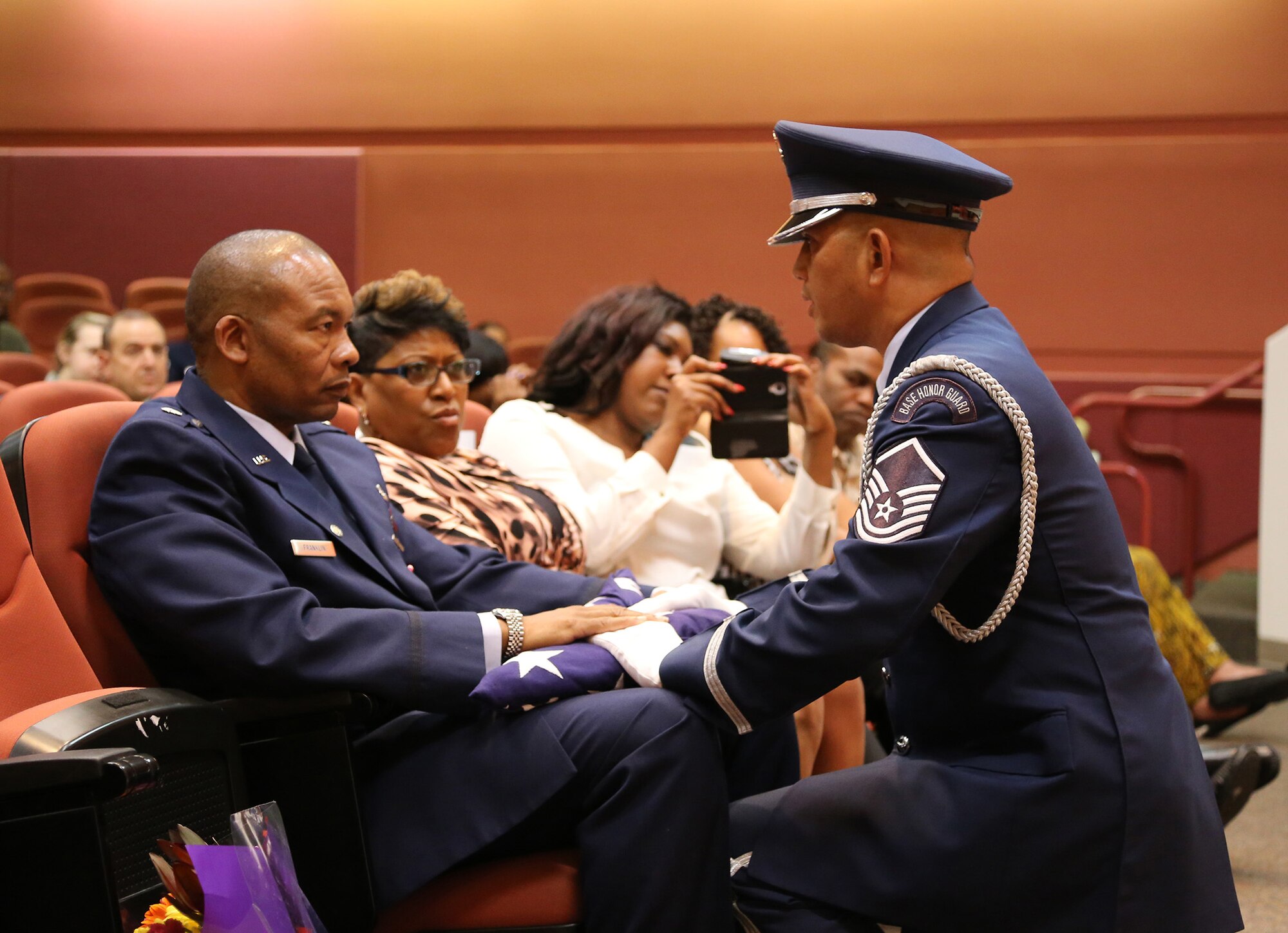 TRAVIS AIR FORCE BASE, Calif. -- Members of 349th Air Refueling Wing honored Lt. Col. Gregory A. Franklin, 349th Aerospace Medicine Squadron, with a retirement ceremony celebrating his 33 years, nine months, nine days and nine hours of uniformed service to the United States of America at David Grant USAF Medical Center, Travis Air Force Base, Calif., Sept. 22, 2013.  (U.S. Air Force photo / Lt. Col. Robert Couse-Baker)