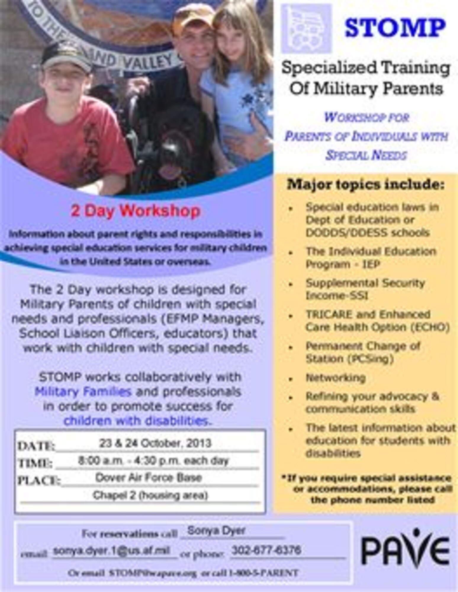 Specialized Training Of Military Parents
WORKSHOP FOR PARENTS OF INDIVIDUALS WITH SPECIAL NEEDS