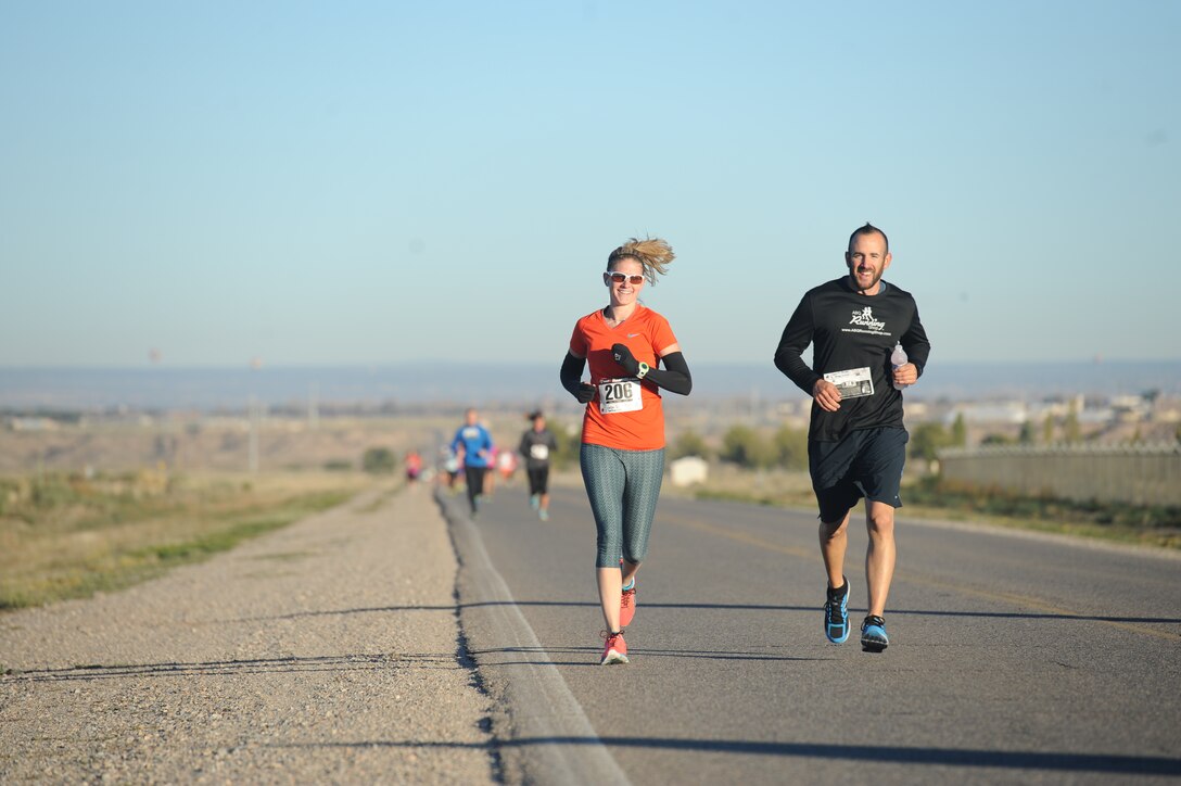 More than 70 runners braved the cold weather to participate in the Wounded Warrior Half Marathon and 5K.  The race was hosted by the 377th Force Support Squadron Oct. 12 at the Tijeras Arroyo Golf Course. (Photo by Todd Berenger)