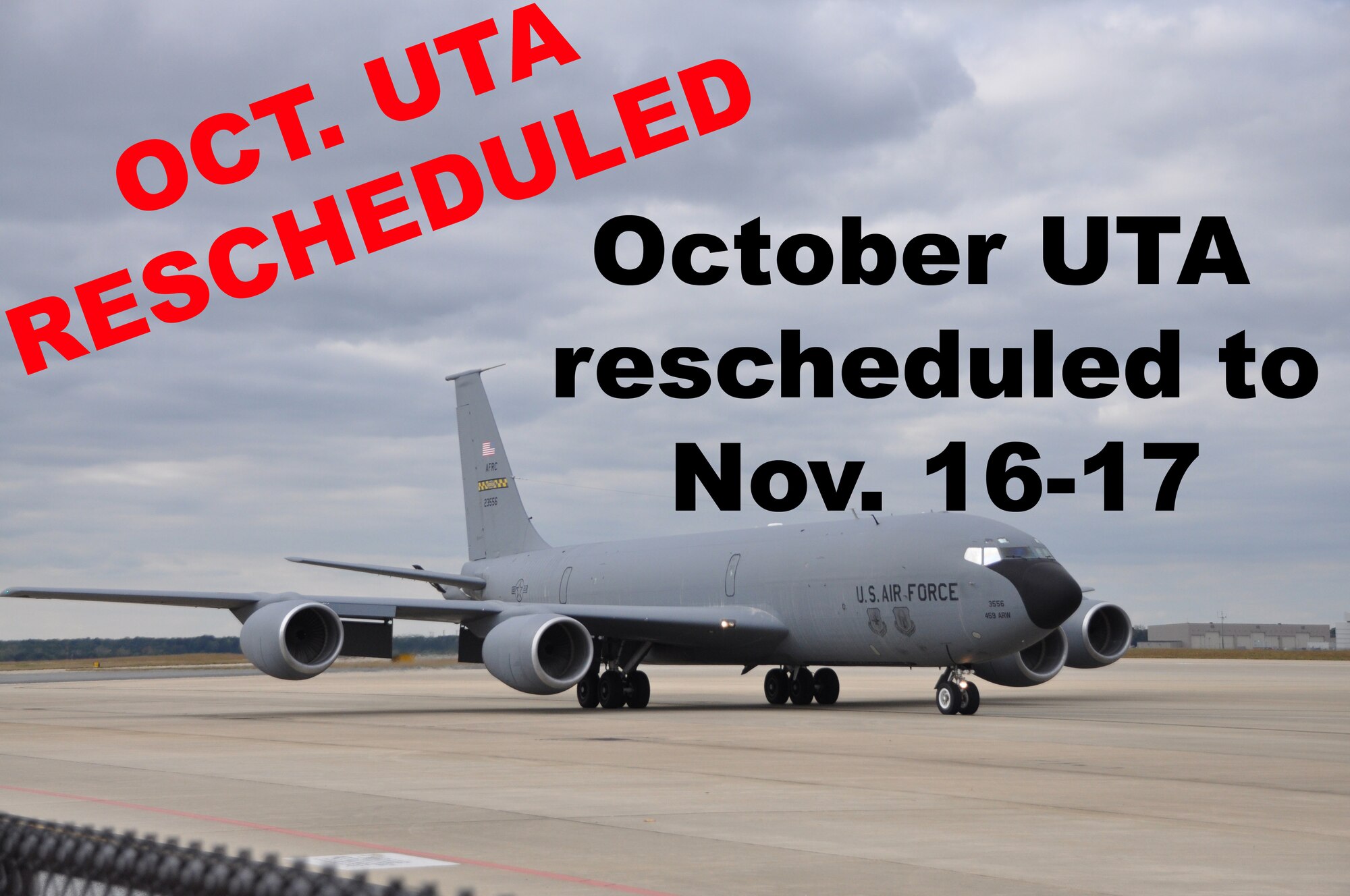 The October UTA has been rescheduled to Nov. 16-17. (U.S. Air Force graphic/Staff Sgt. Brent Skeen)